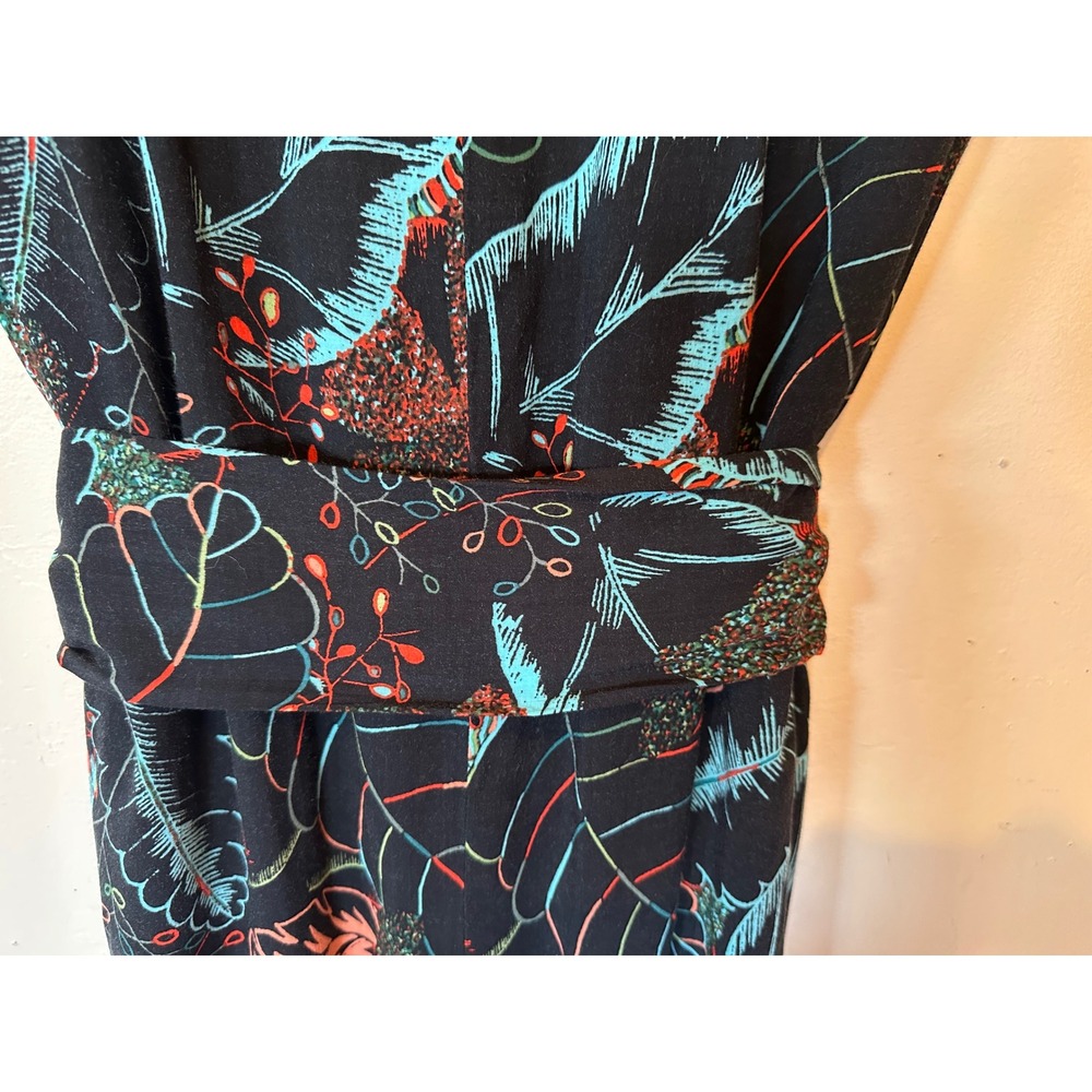 Maeve Anthropologie Tropical Botanical Print Tie Waist Jumpsuit Black XXS - Picture 10 of 12